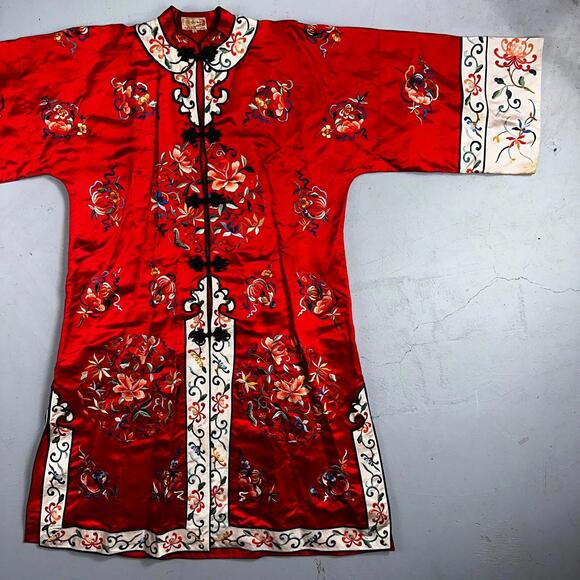 Other | Vtg Chinese Silk Cloth Dynasty Palace Red Dragon Robe Kimono ...